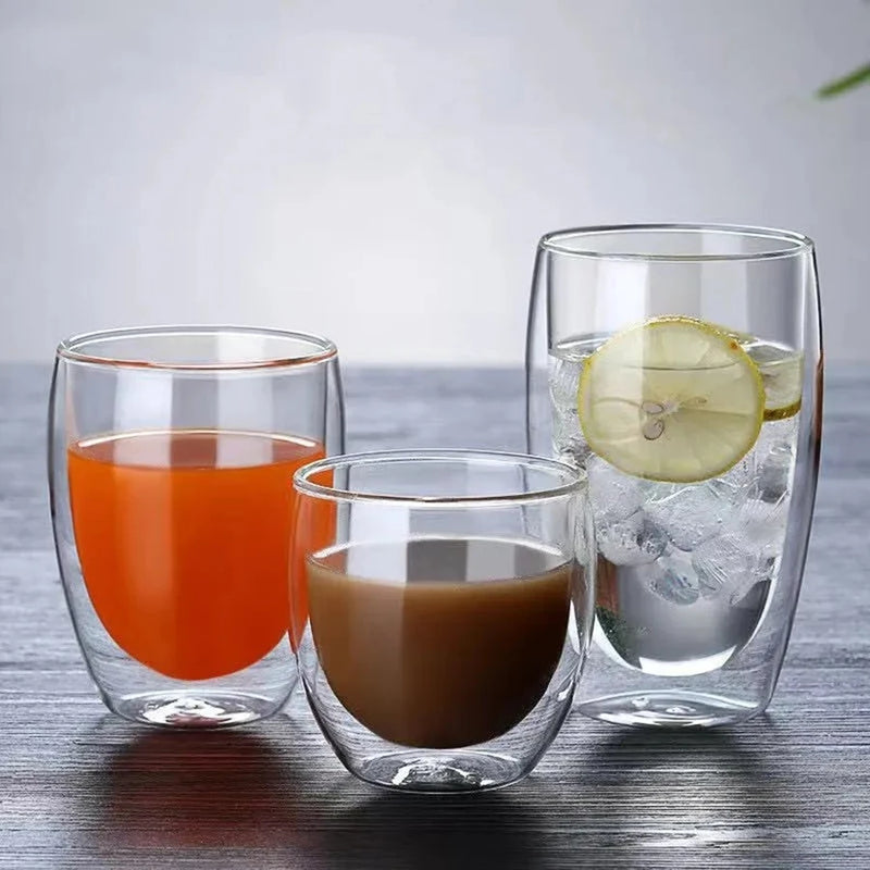 Copo de vidro de parede dupla com isolamento térmico transparente feito à mão para bebidas de chá MINI