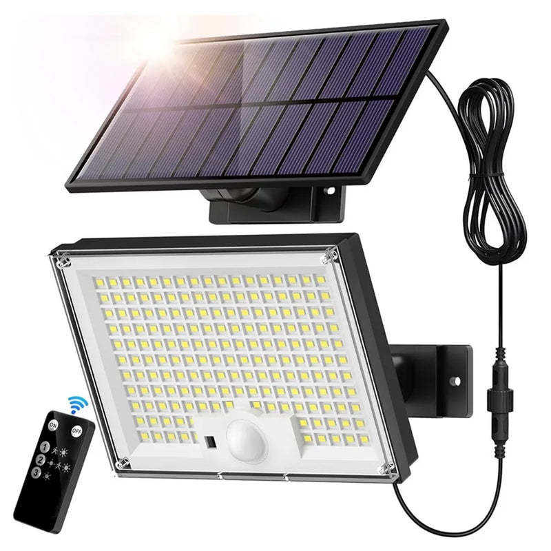 Luz solar 172LED externa à prova d'água com sensor de movimento holofote controle remoto 3 modos para pátio garagem quintal