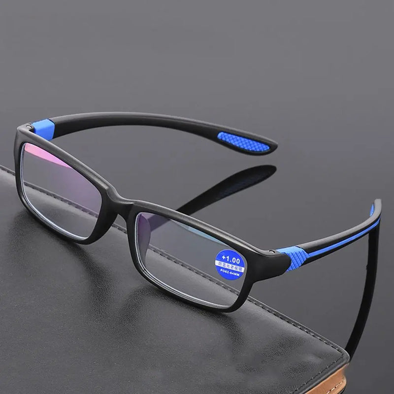 Óculos de leitura masculino feminino esportivo anti-luz azul óculos de leitura preto vermelho TR90 armação presbiopia óculos de grau +100 a +400 óculos
