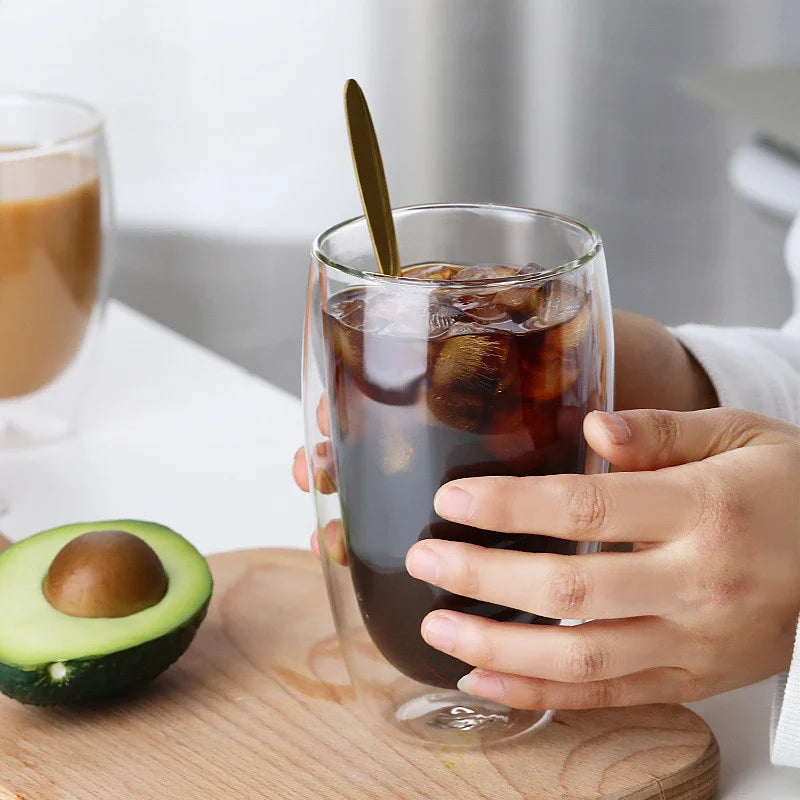 Copo de vidro de parede dupla com isolamento térmico transparente feito à mão para bebidas de chá MINI