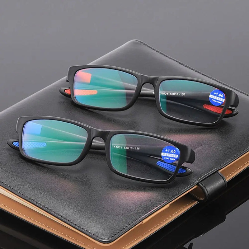 Óculos de leitura masculino feminino esportivo anti-luz azul óculos de leitura preto vermelho TR90 armação presbiopia óculos de grau +100 a +400 óculos