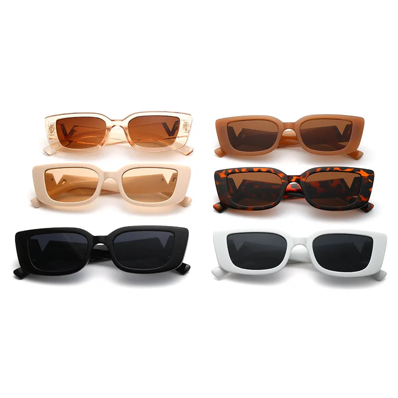 Novos óculos de sol de armação pequena em forma de V da moda feminina, óculos de sol quadrados de grife para mulheres UV400