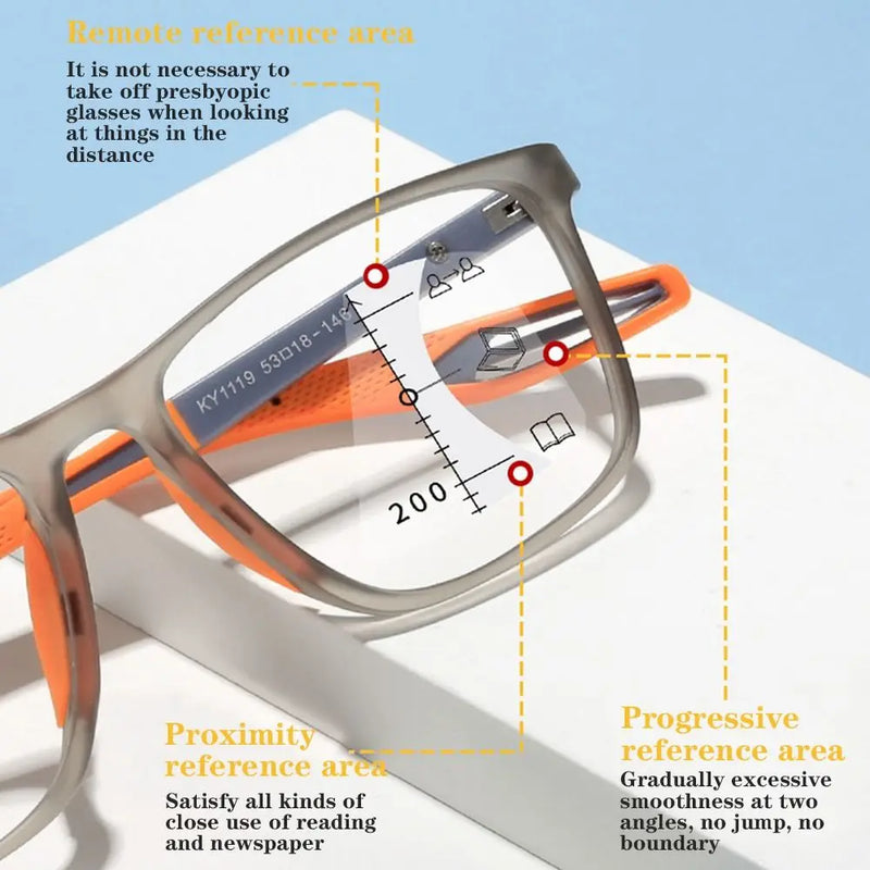Óculos de leitura progressivos multifocais TR90 Frame Homens Mulheres Óculos esportivos anti-luz azul Ultraleve Bifocal Presbiopia