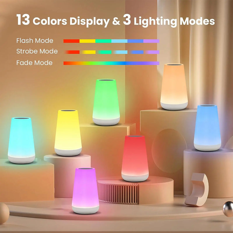 Lâmpada de mesa lâmpada cabeceira para o quarto 13 cores mudando toque luz da noite rgb remoto regulável usb recarregável portátil