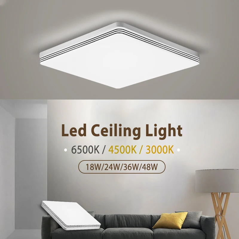 Lâmpada de teto quadrada de led para iluminação de quarto, branco neutro, branco frio, branco quente, 48w, 36w, 24w, 18w, luz de teto para sala de estar