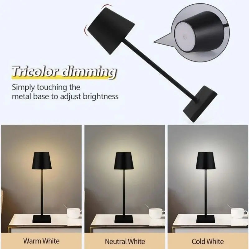 Hotel Cordless USB recarregável lâmpada de mesa Poldina impermeável interruptor de toque lâmpada de mesa para quarto hotel sala de estar restaurante